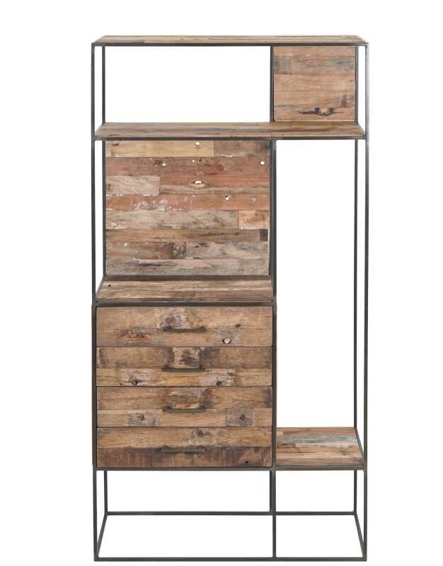 ספריה עץ מלא משולבת ברזל