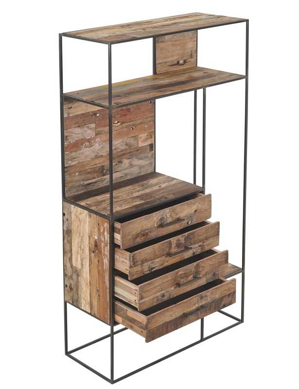 ספריה מלבנית משולבת מדפים ומגירות