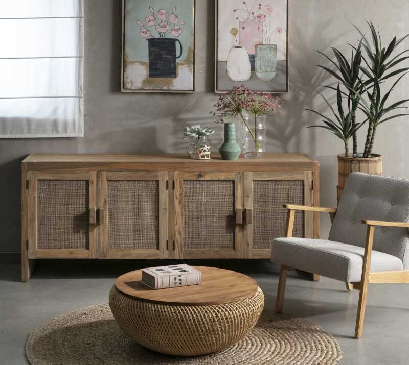 שידה עץ טיק וראטן שידה עץ טיק וראטן